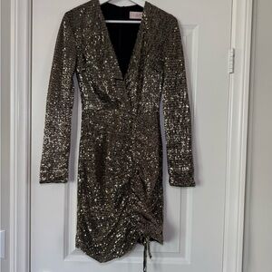 Sequin V-Neck Gold Dress